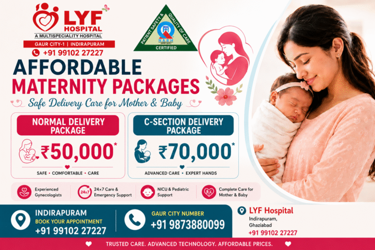 Pregnant woman receiving maternity care consultation at hospital in Indirapuram